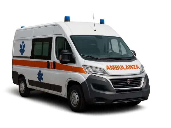 Ambulanza bianca con sirene blu