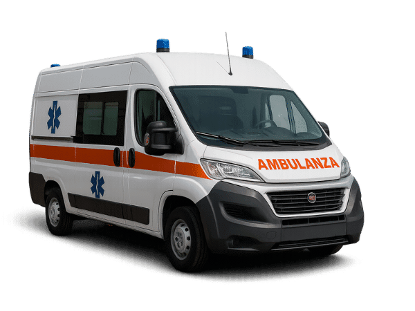 Ambulanza bianca con sirene blu
